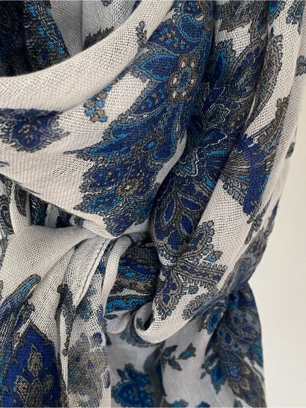 Massimo Dutti Blue Paisley Floral Lightweight Scarf Wrap